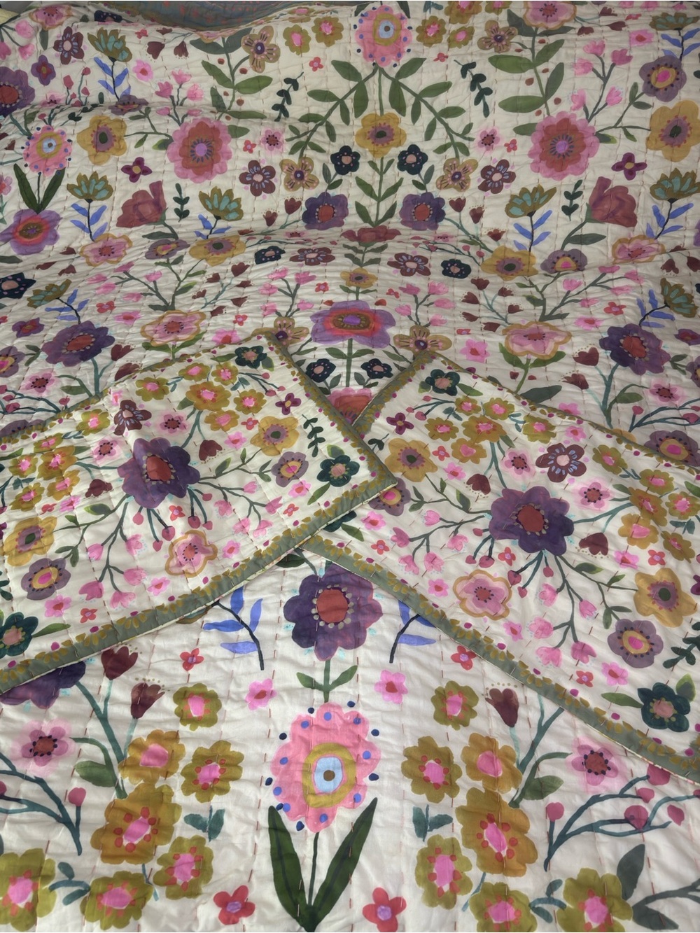 Natural Life Queen Quilt Set Bungalow Reversible Cotton Colorful Floral Boho